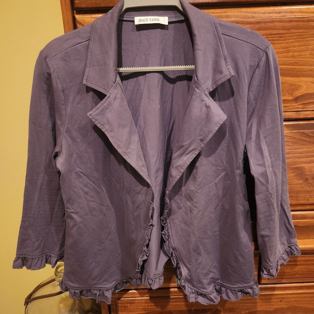 Grace Karin Business Casual Cropped Open Front Blazer Jacket 3/4 sleeve Size L